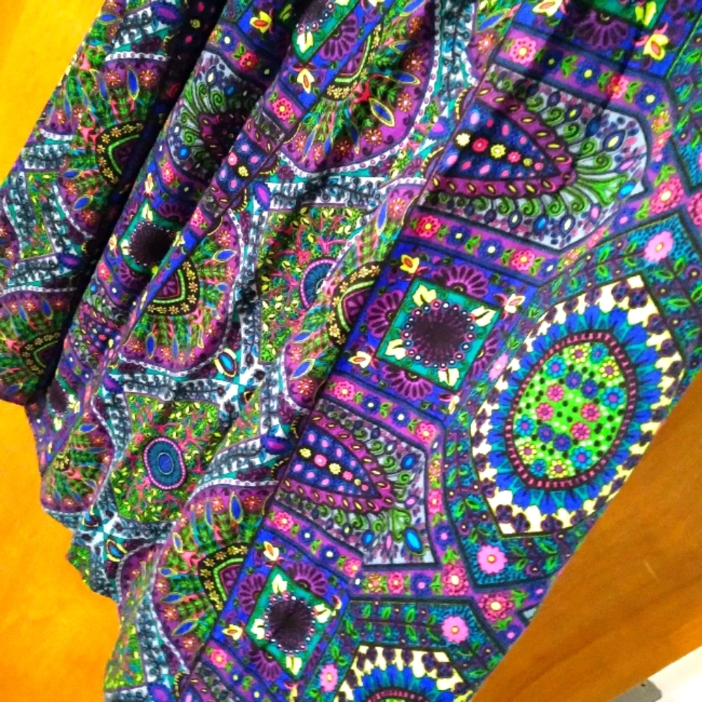 Vintage Neon Floral Barkcloth Maxi Skirt Handmade - Picture 6 of 14